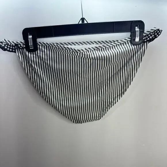AERIE SWIMWEAR Women's Ruffle Accents Black‎ White Stripes Bikini Bottom NWT - Picture 3 of 7